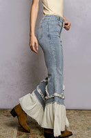 POL Denim Jeans with Double Ruffle Gauze and Ruffles in Denim