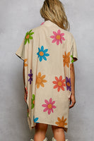 POL OVERSIZED Bold Floral and Beaded Detail Mini Dress in Cream Multi