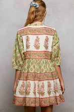 Load image into Gallery viewer, POL Floral Border Tiered Mini Dress in Sage Multi
