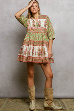 Load image into Gallery viewer, POL Floral Border Tiered Mini Dress in Sage Multi
