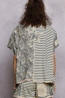 POL Navy Stripe Top with Crochet Details in Navy Multi