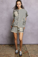 POL Navy Stripe Shorts with Crochet Details in Navy Multi