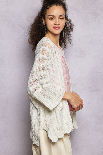POL Open Front Lightweight Sweater Cardigan in Ivory