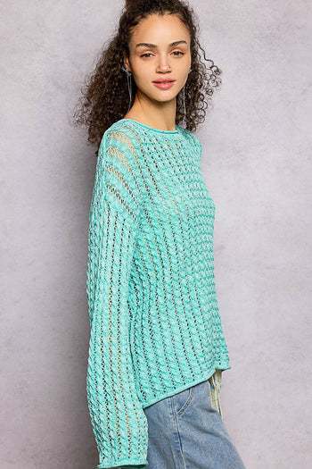 POL Lightweight Thin Knit Sweater in Aqua Mint