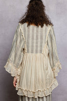 POL Loose Fit Top with Lace Trim in Natural
