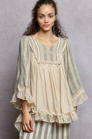 POL Loose Fit Top with Lace Trim in Natural
