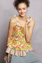 Load image into Gallery viewer, POL Contrasting Floral and Striped Print Top in Lime Multi
