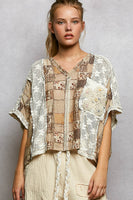 POL Patchwork Design Crop Top in Ivory/Beige Multi