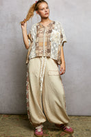 POL Patchwork Design Crop Top in Ivory/Beige Multi