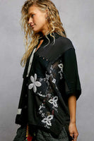 POL Mix N Match Patched Button Down Top in Black