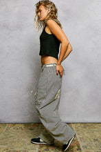 Load image into Gallery viewer, POL Striped Twill Barrel Pants with Mixed Patches in Choco Striped
