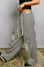 Load image into Gallery viewer, POL Striped Twill Barrel Pants with Mixed Patches in Choco Striped
