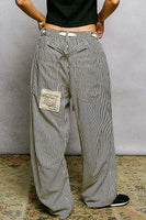 POL Striped Twill Barrel Pants with Mixed Patches in Choco Striped