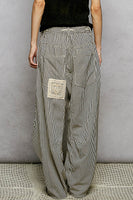POL Striped Twill Barrel Pants with Mixed Patches in Choco Striped