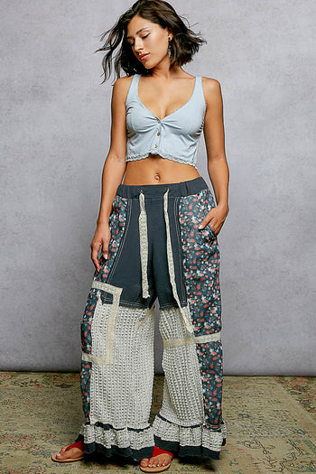 POL Mixed Patchwork Pants in Navy