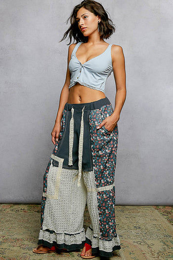 POL Mixed Patchwork Pants in Navy