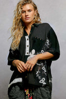 POL Mix N Match Patched Button Down Top in Black