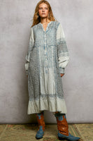 POL Patchwork Pintuck Maxi Dress in Denim Blue