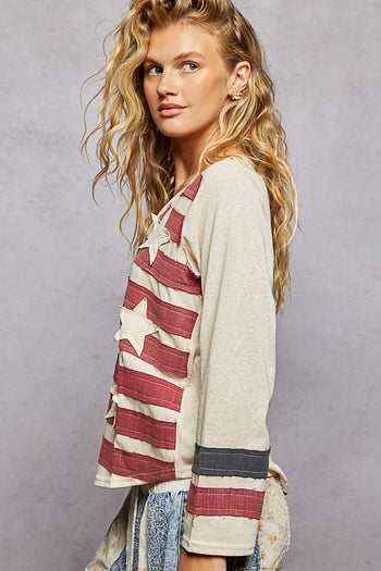 POL American Flag Patched Top in Cream Multi ON ORDER