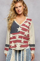 POL American Flag Patched Top in Cream Multi ON ORDER