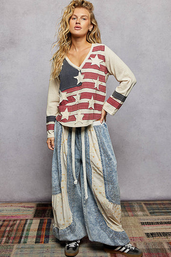 POL American Flag Patched Top in Cream Multi ON ORDER