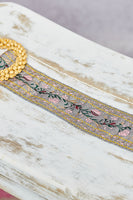 POL Mixed Floral Embroidery Belt in Grey