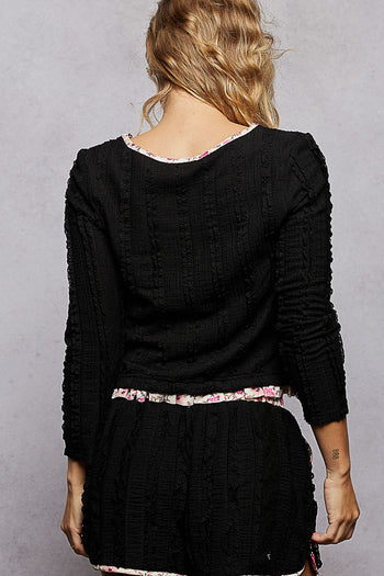 POL Textured Knit Top with Lace Details in Black