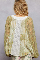 POL Printed Balloon Sleeve Cropped Top in Sage