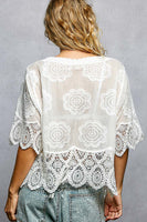 POL Crochet Button-Front Top in Off White
