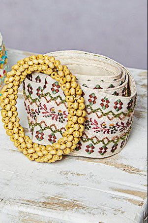 POL Mixed Embroidery Belt in Olive/Burgundy
