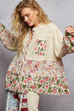 Load image into Gallery viewer, POL Contrasting Ribbed Knit and Floral Top in Natural
