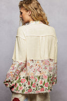 POL Contrasting Ribbed Knit and Floral Top in Natural