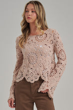 Load image into Gallery viewer, BON Chenille Knit Crochet Lace Sweater in Oatmeal
