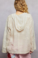 POL Boho Embroidered Linen Hoodie Top in Natural