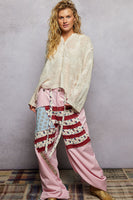 POL Boho Embroidered Linen Hoodie Top in Natural