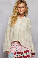 POL Boho Embroidered Linen Hoodie Top in Natural