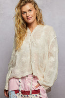 POL Boho Embroidered Linen Hoodie Top in Natural