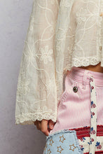 Load image into Gallery viewer, POL Boho Embroidered Linen Hoodie Top in Natural
