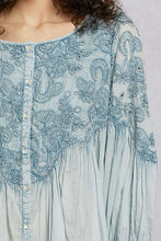 Load image into Gallery viewer, POL Vintage Washed Top with Embroidery Detail in Denim Blue
