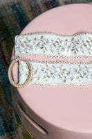 POL Floral Embroidered Belt with Lace Trim in Pistachio