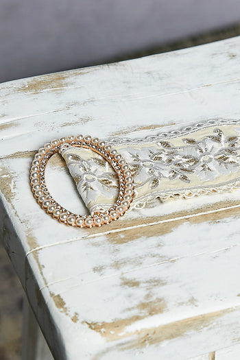 POL Floral Embroidered Belt with Lace Trim in Pistachio