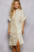 POL Textured Cotton Shirt Dress in Natural