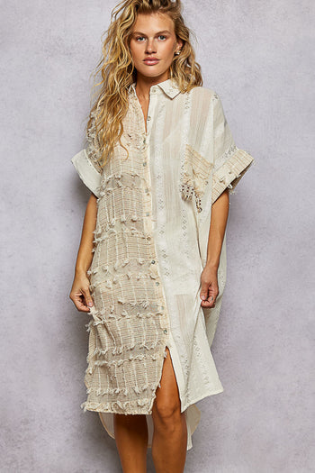 POL Textured Cotton Shirt Dress in Natural