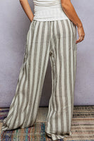 POL Linen Blend Contrasting Stripe Pants in Charcoal Multi