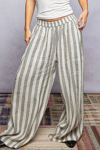 POL Linen Blend Contrasting Stripe Pants in Charcoal Multi