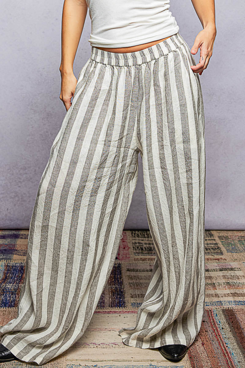 POL Linen Blend Contrasting Stripe Pants in Charcoal Multi – June Adel