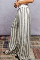 POL Linen Blend Contrasting Stripe Pants in Charcoal Multi