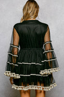 POL Fringe and Tassel Embroidered Mini Flare Dress in Black ON ORDER