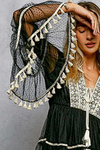 Load image into Gallery viewer, POL Fringe and Tassel Embroidered Mini Flare Dress in Black ON ORDER
