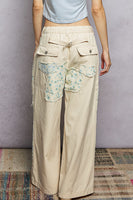 POL Denim Pants with Mixed Patches and Embroidery Detail in Natural Multi